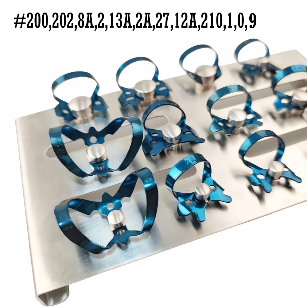 13Pcs/Kit Endodontic Rubber Dam Clamp Blue Dental Instruments With Tray Holder