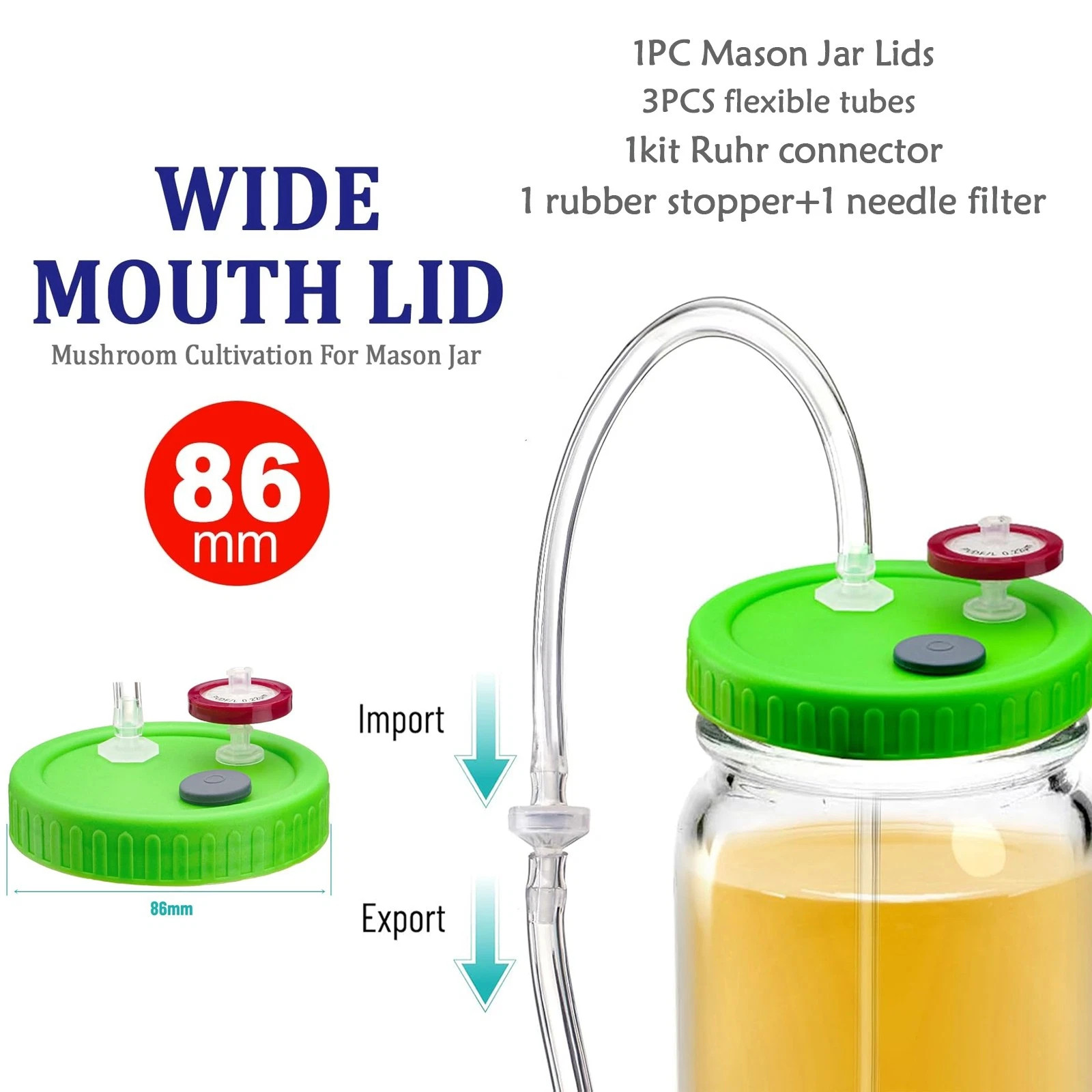 Mason Jar Lid Needle filter Lliquid Culture Lid with Tubing Mushroom growing Lid