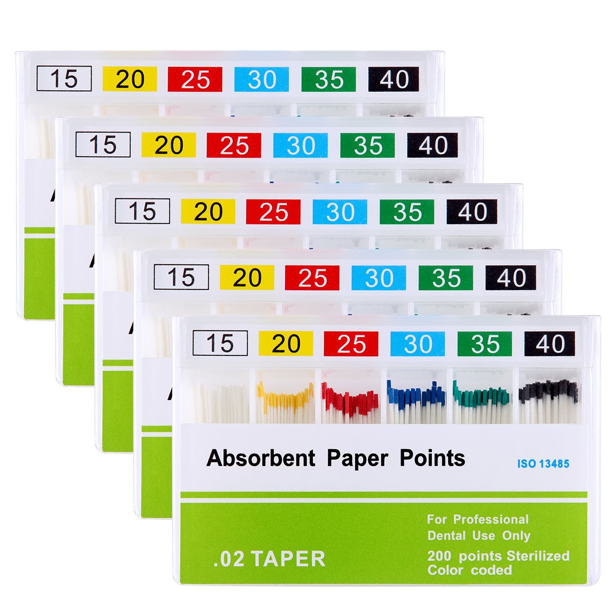 Absorbent Paper Points Color Coded, Cell Pack, 15, 200/Pkg