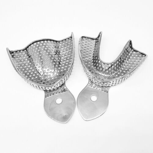 10Pcs Dental Autoclavable Metal Impression Trays Stainless Steel Upper + Lower