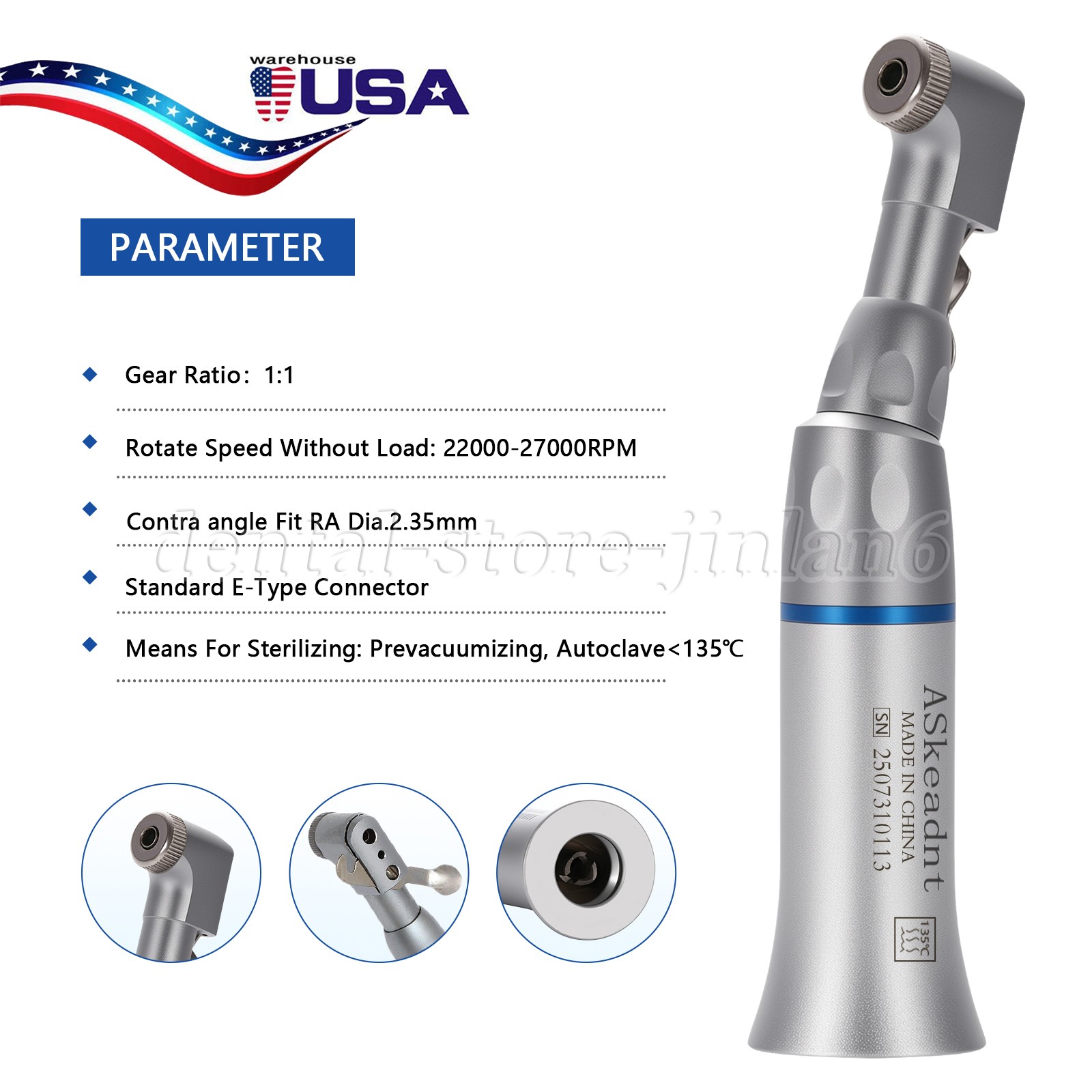 10 ASkeadnt Dental Slow Low Speed Handpiece Contra Angle Latch Burs EX203C