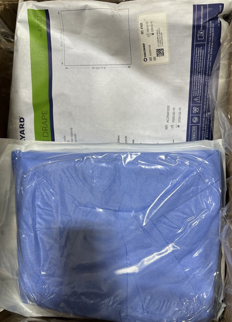Halyard Large Drape 55×76 in Sterile EO Ref 47622 Case of 32 Exp 2030