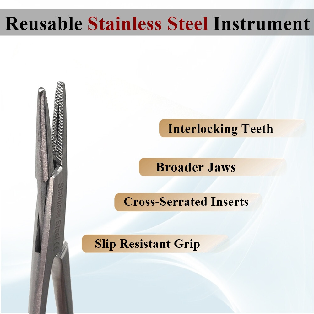 Surgical Needle Holder with Serrated Tips for Practicing Suturing Tasks 5.5″