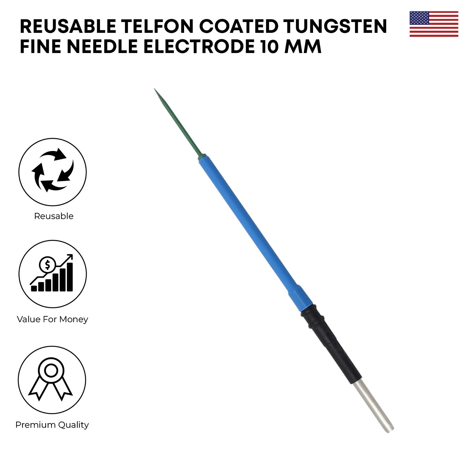 Teflon Coated Tungsten Fine Needle Electrode 10mm Electrosurgical Electrode