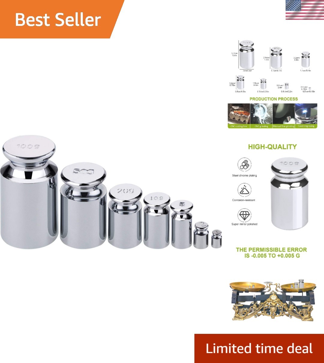 Versatile 7-Piece Calibration Weights Set – Essential for Laboratories & Jewelry