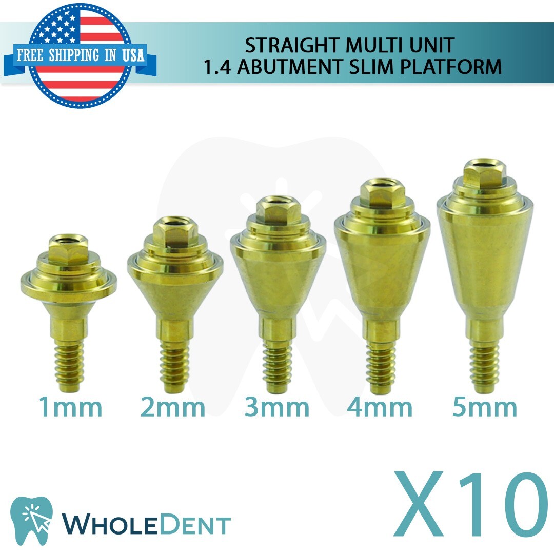10X Straight Slim Multi Unit 1.4mm Abutment Attachment Int Hex 2.0mm Dental