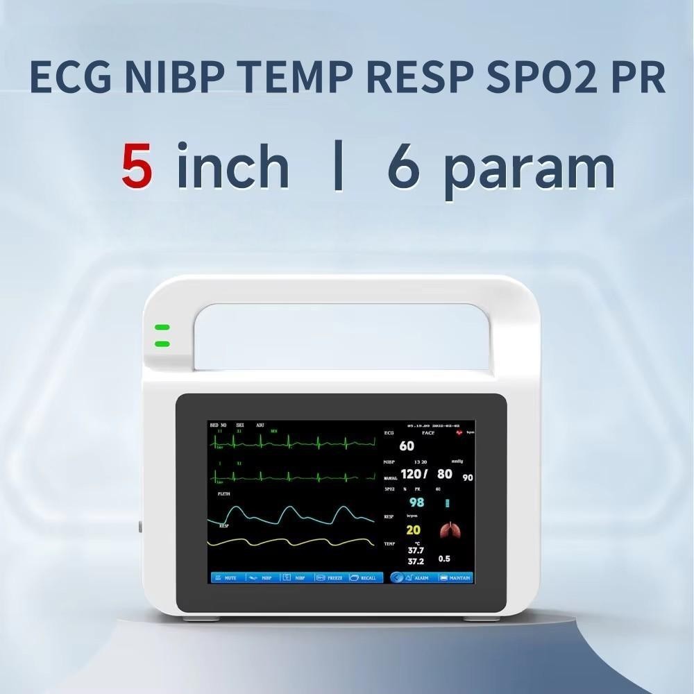 US Stock 5″ TouchScreen Portable 6-parameter Patient Monitor Vital Signs Monitor