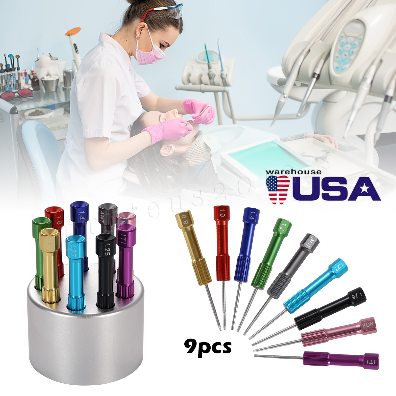Implant Pro Dental Implant Screwdriver Kit with Set of 9 Drivers and Base Holder