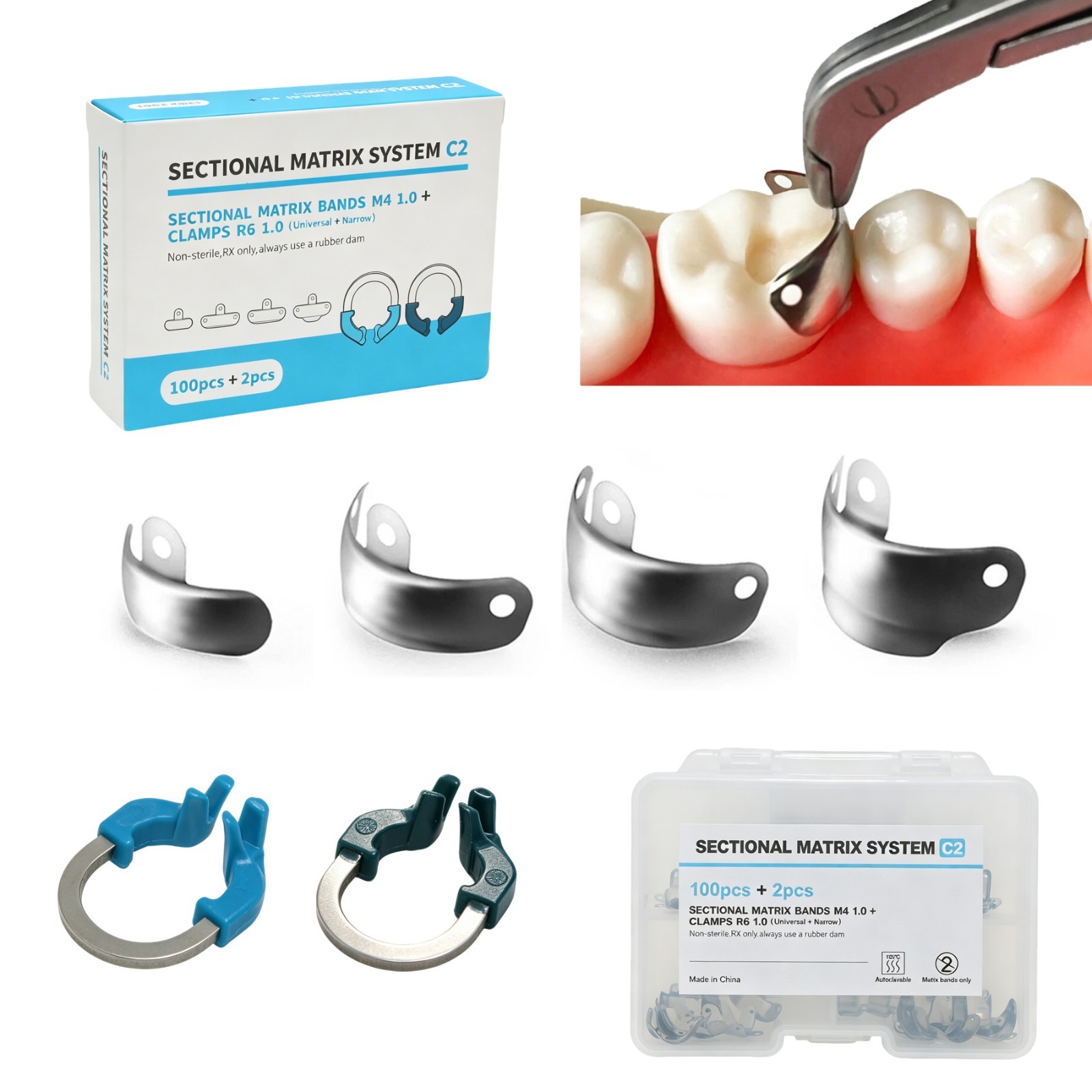 Dental Matrix Bands Sectional Ring Clamp Fit Garrison Palodent V3 System Set C2