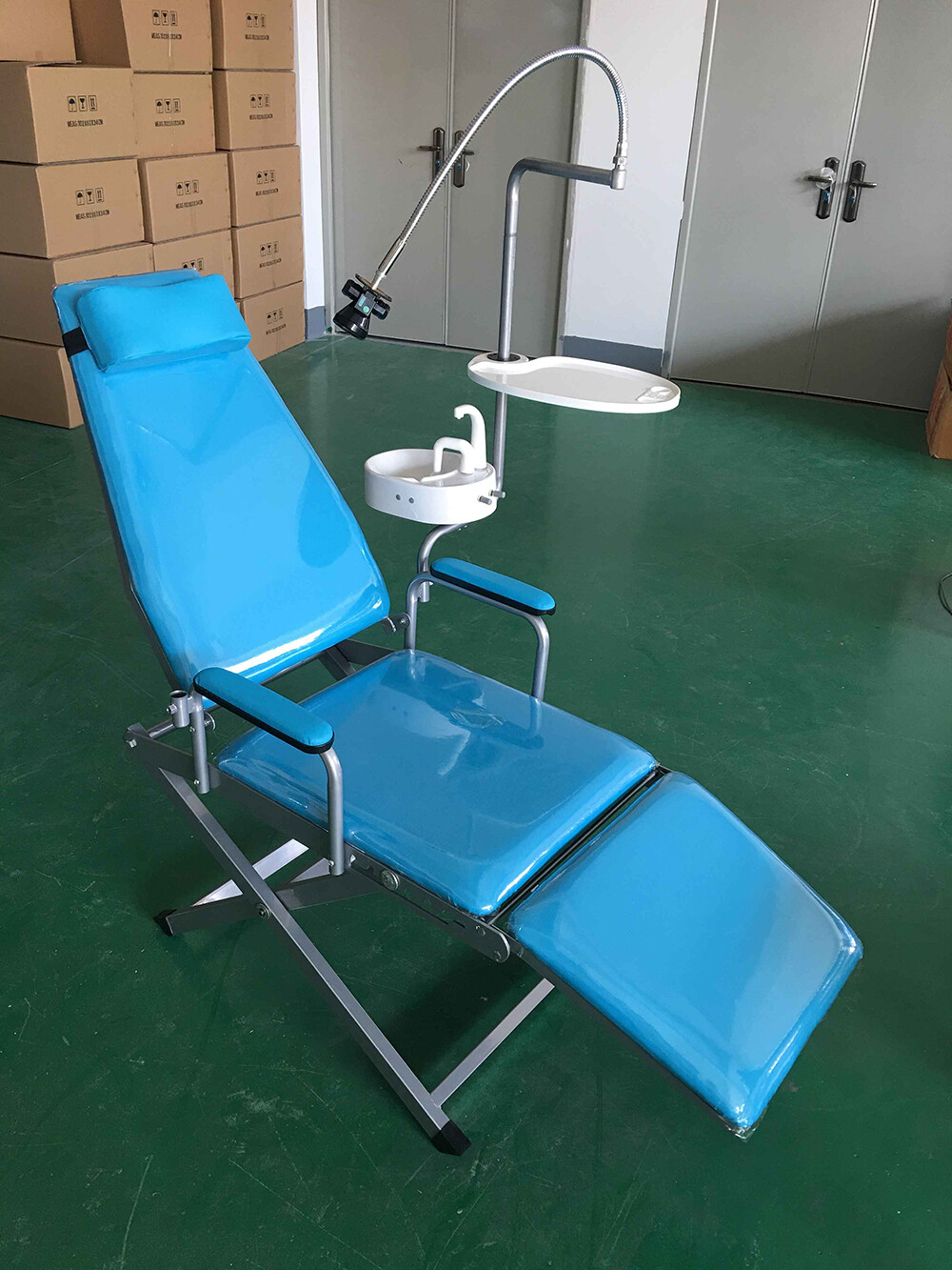 Portable Dental Mobile Folding Chair Stool LED light Dental Tray Waste Basin