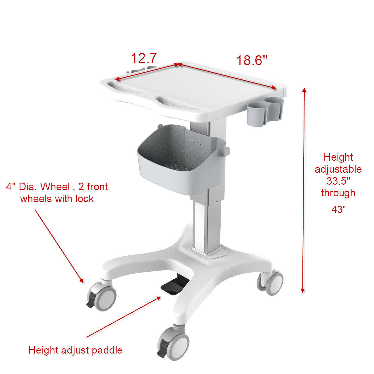 Adjustable Height Mobile trolley cart for Ultrasound Imaging system (MT-807)