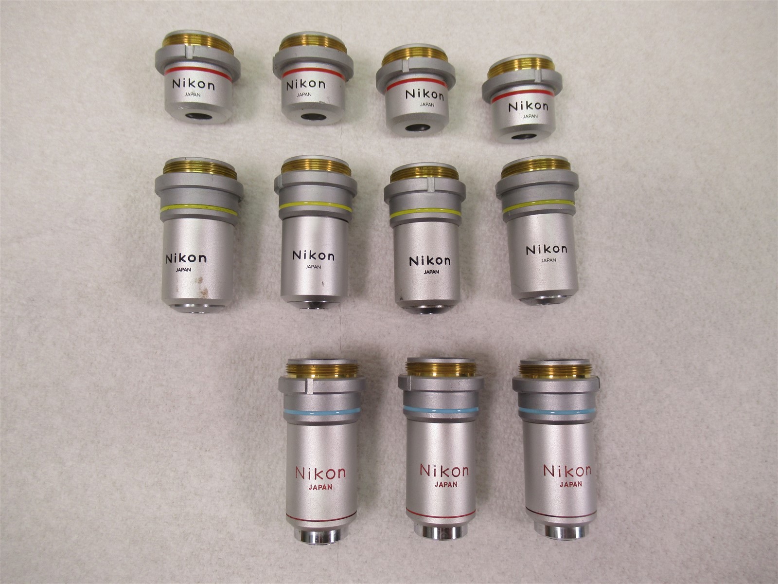 Lot of 11 Vintage Nikon SC Microscope Objective Lenses 4x 10x 40x Japan Glass