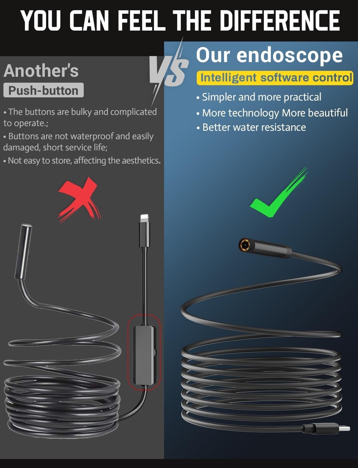 Endoscope Camera HD 1920P Waterproof with Light 7.9mm for Inspection, iOS/And…