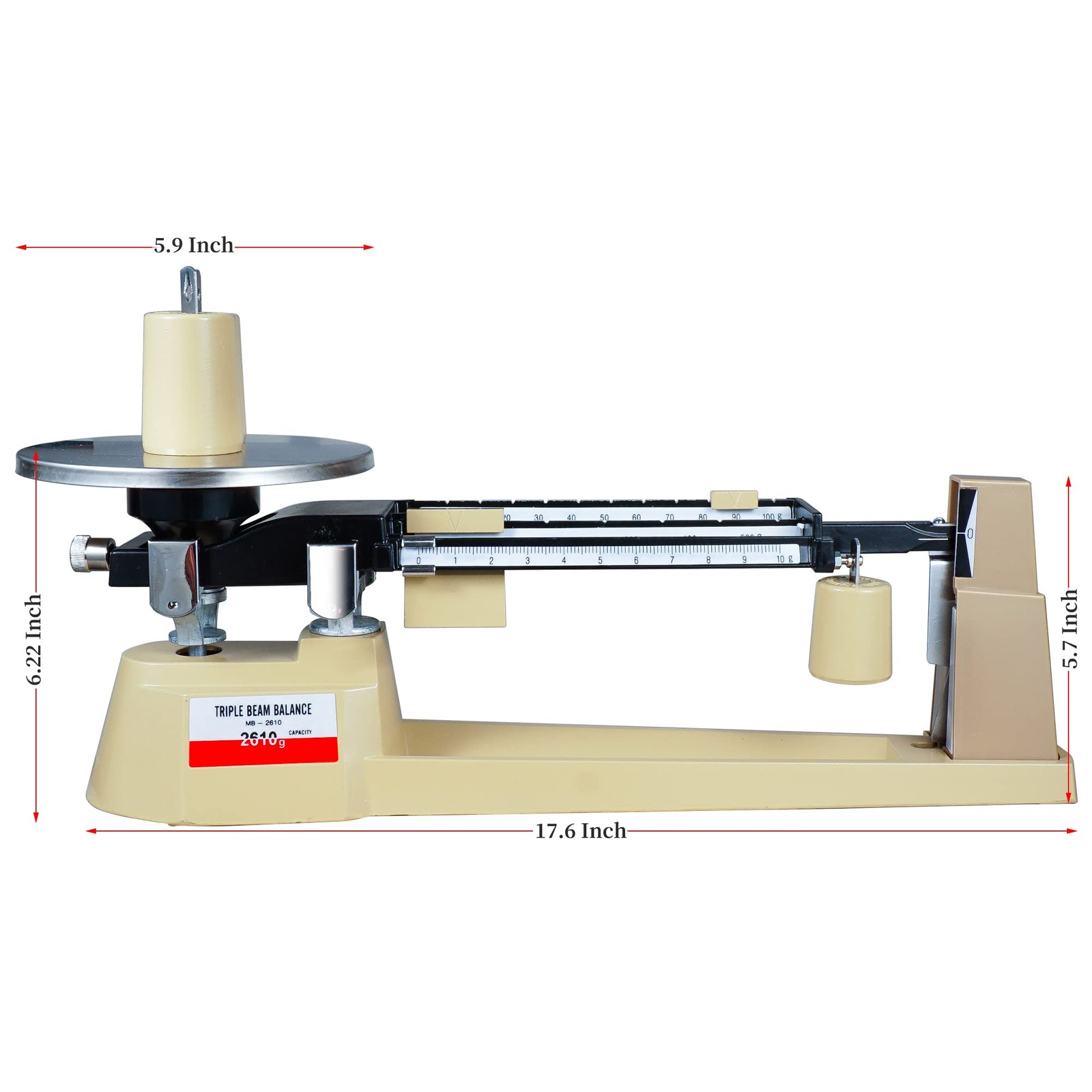 Triple Beam Balance Mechanical Lab Scale 2610g/0.1g with Stainless Steel Weig…