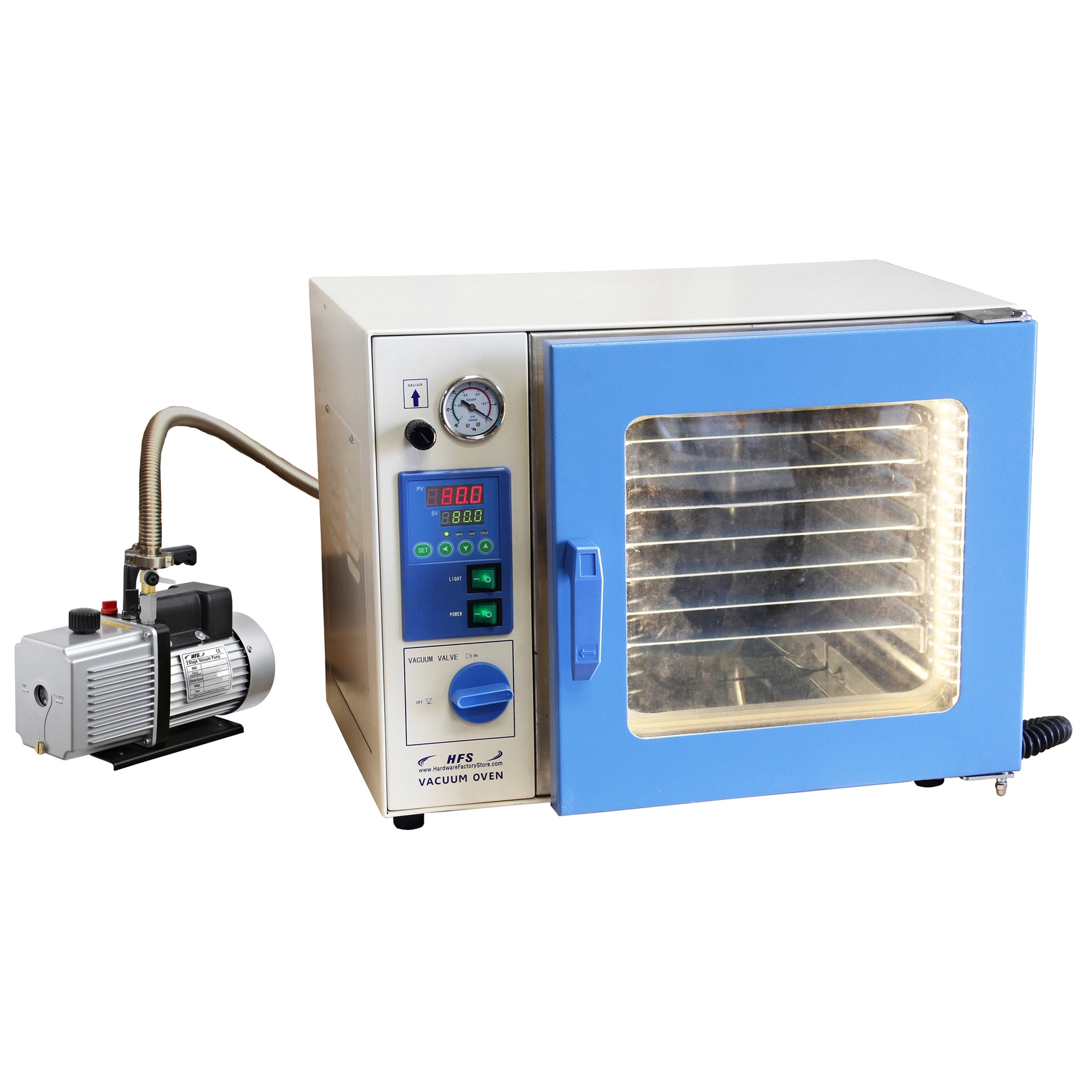 HFS(R) 1.9 Cuft Stainless Vacuum Oven – 10 Shelves, Led Lights, Vac Pump & Hose