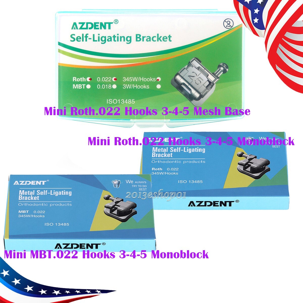 AZDENT Dental Self-Ligating Brackets Braces Mini Roth/MBT.022 345Hks Orthodontic
