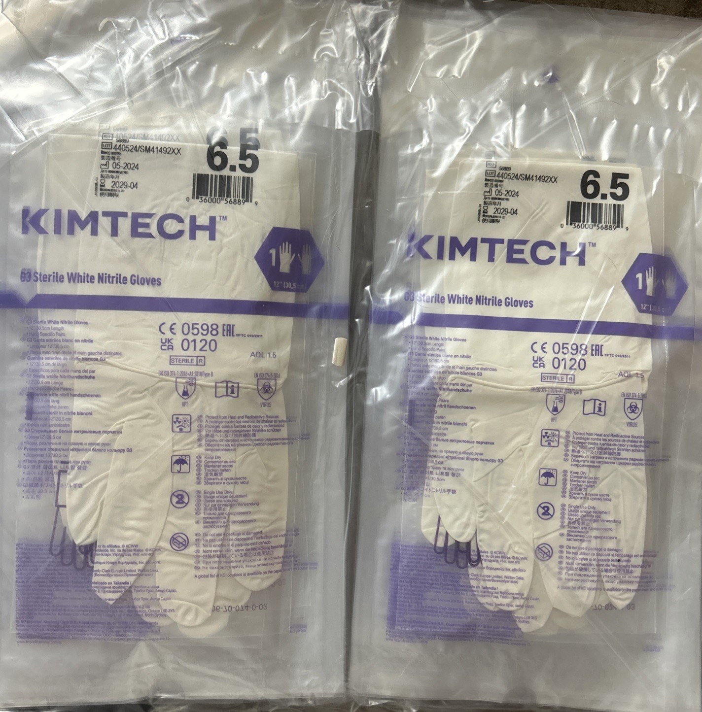 100 Pair Sterile White Nitrile Glove Size 6.5 Kimtech G3 12”, 6 Mil EXP 2029. BC