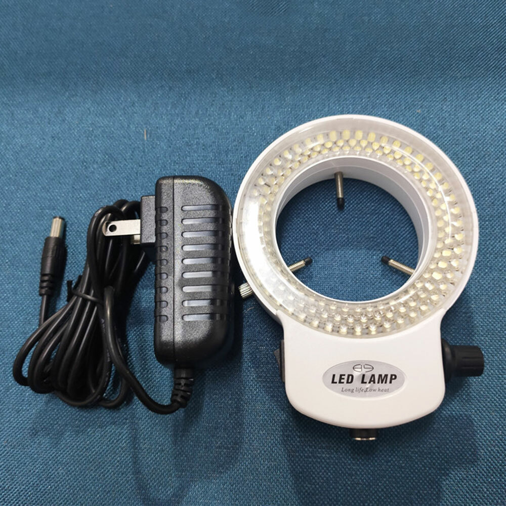 Adjustable 144 LED Bulb Microscope Ring Light Illuminator Lamp US Plug Durable