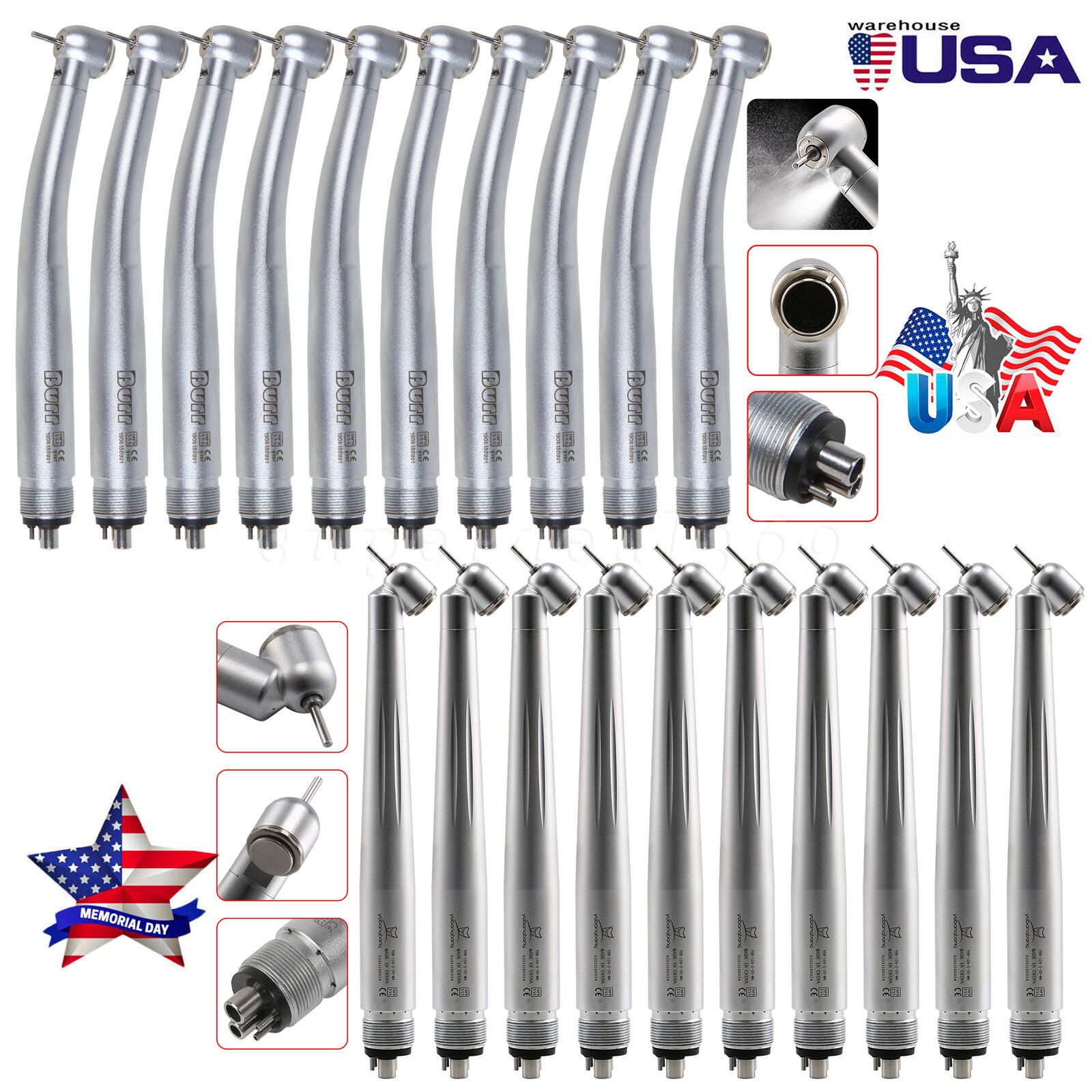 Dental Fiber Optic LED E-generator 4Hole/45 Degree No-LED Turbine Handpiece kv