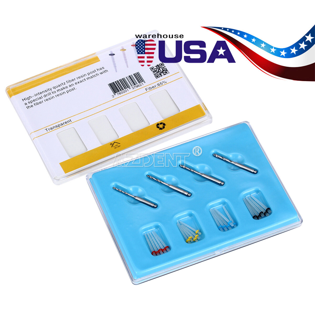10X Dental AAA Endodontic Fiber Post Kit 1.2mm 1.4mm 1.6mm 1.8mm+Drills