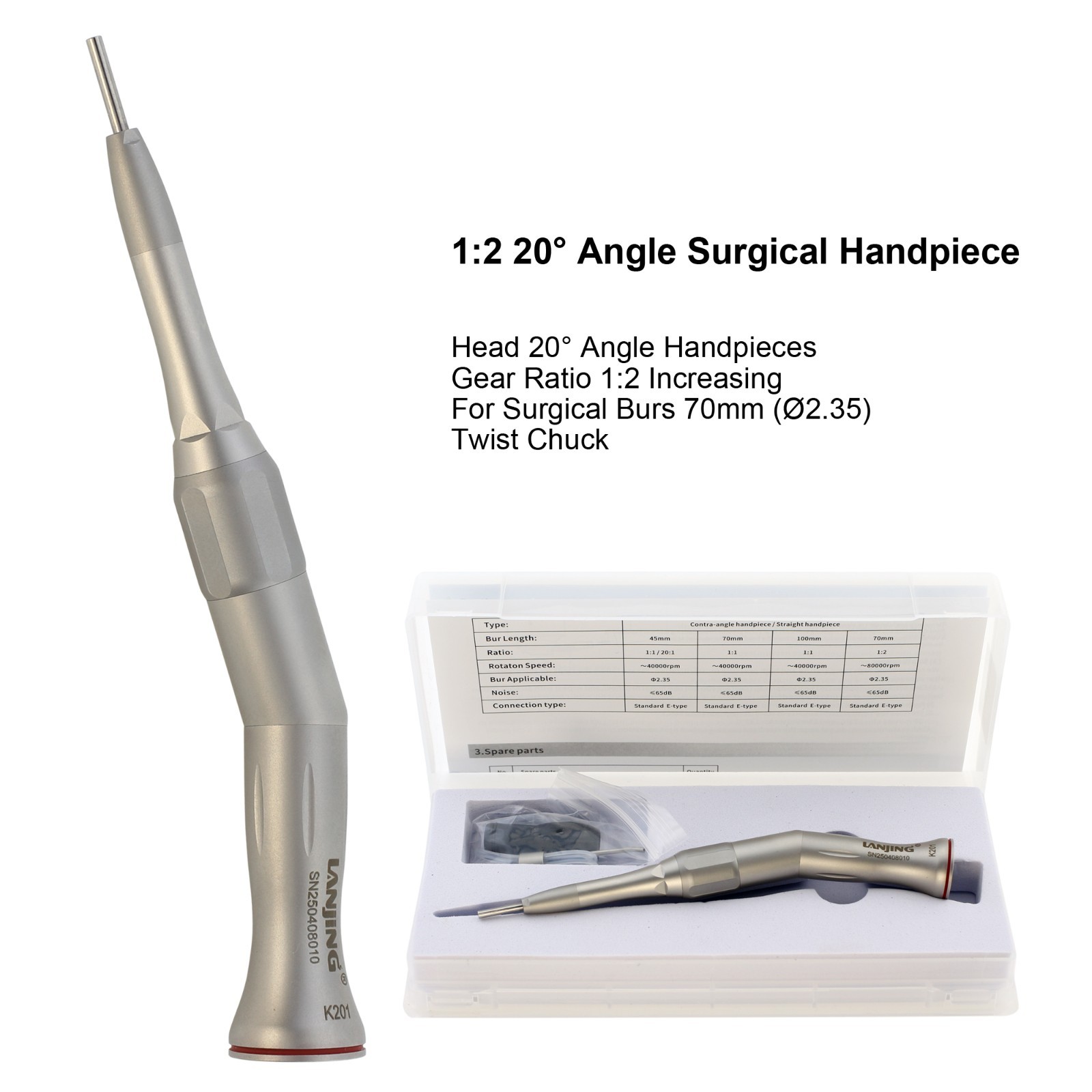 COXO Dental 20:1 Implant Contra Angle Surgical Handpiece Straight 1:1 1:2 20° 2S