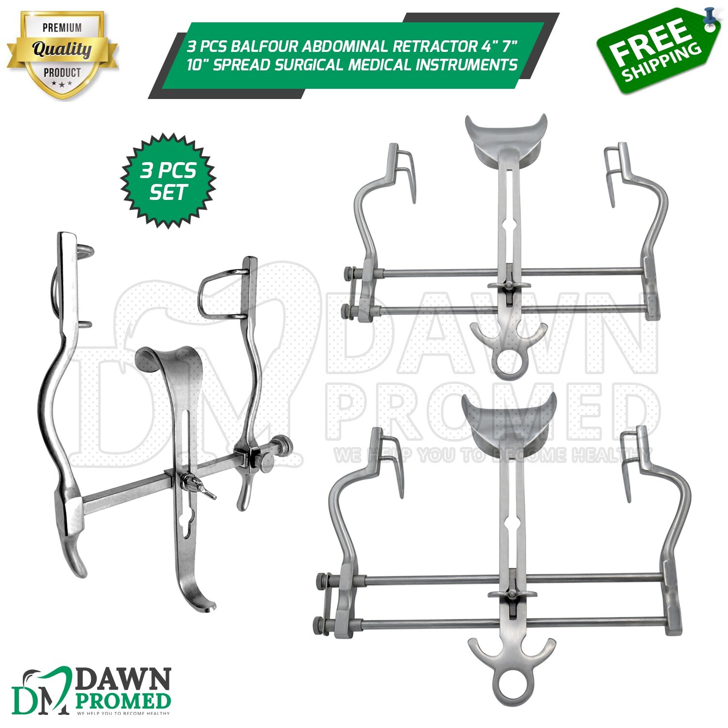 3 Pcs Balfour Abdominal Retractor 4″ 7” 10″ Medical Instruments German Grade