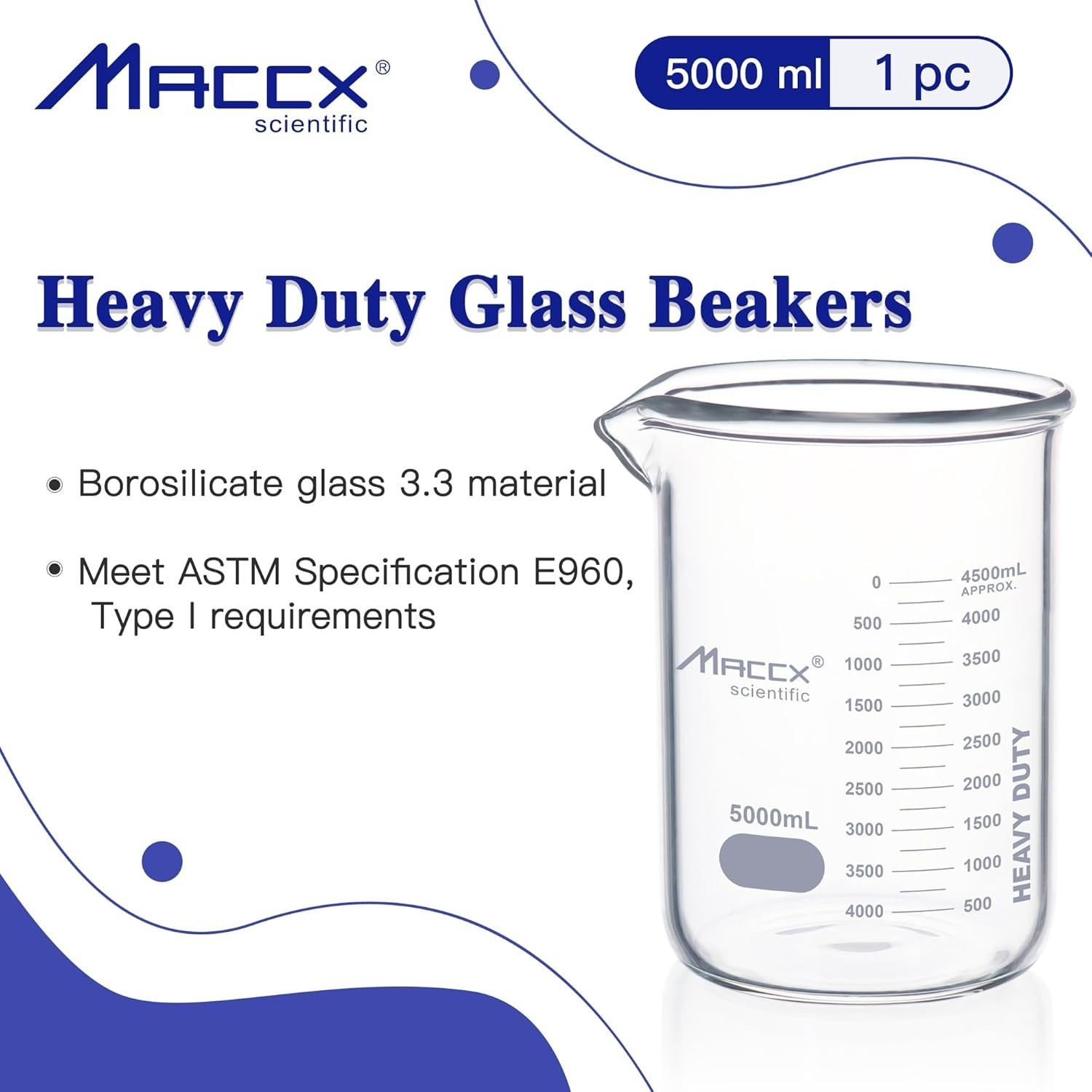 170oz Borosilicate Glass Beaker 5L Lab Equipment Low Form with Graduations