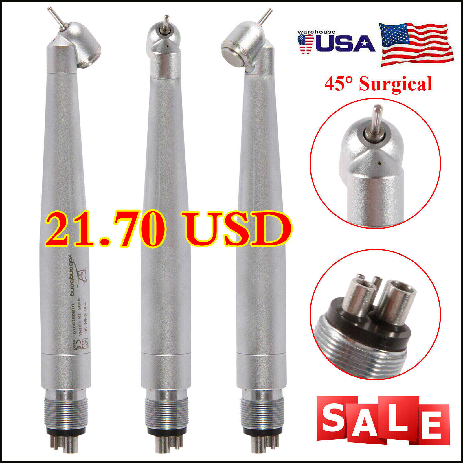 NSK Style Dental 45 Degree Surgical High Speed Handpiece Push Button 4 Holes OR