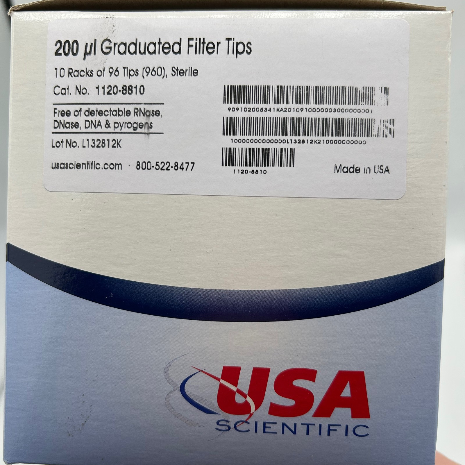 USA Scientific Tip One 200 UL Beveled Filter Sterile Tips 1120-8810, 960 Tips