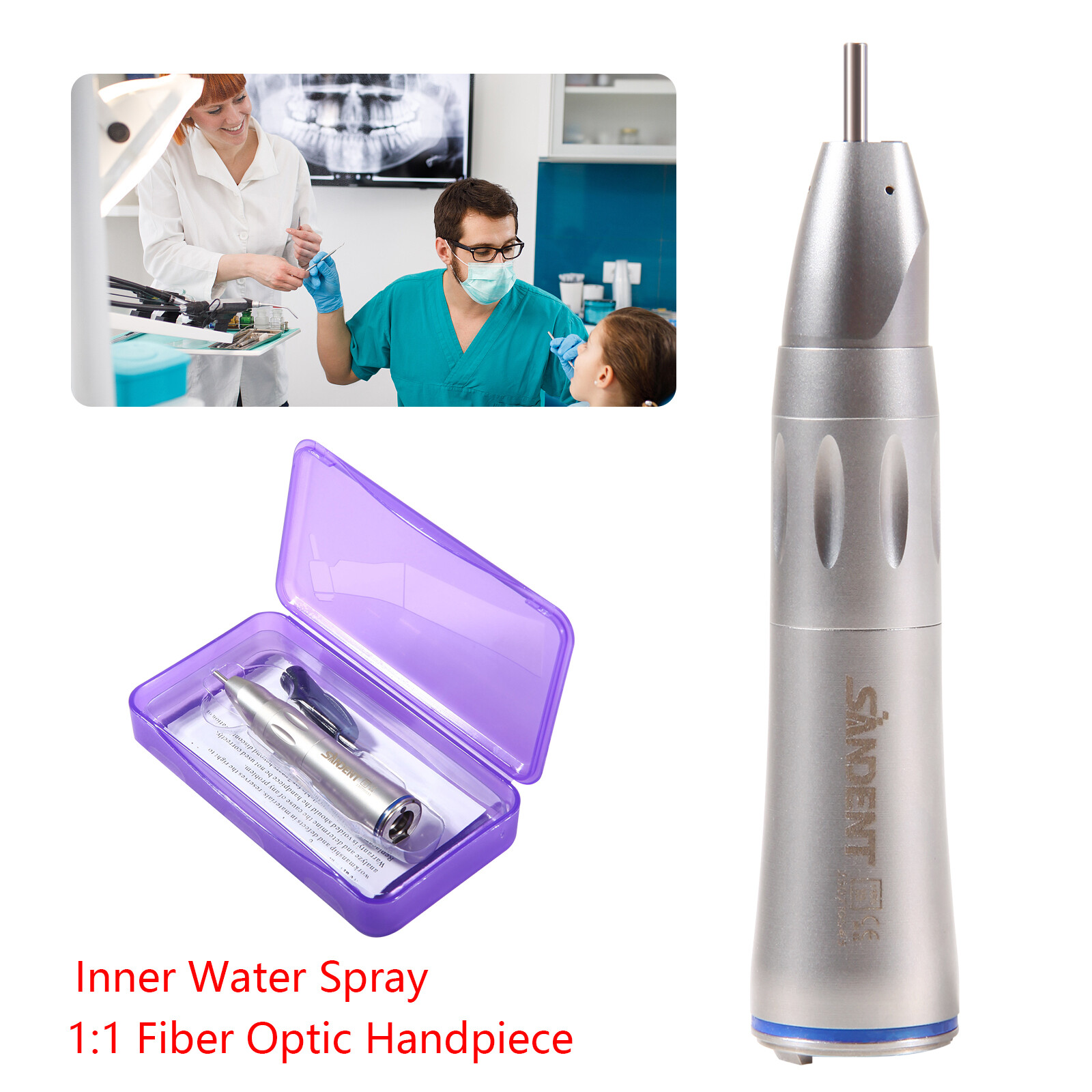 1:1 Optic Fiber Straight NoseCone Low Speed Handpiece Inner spray Dental