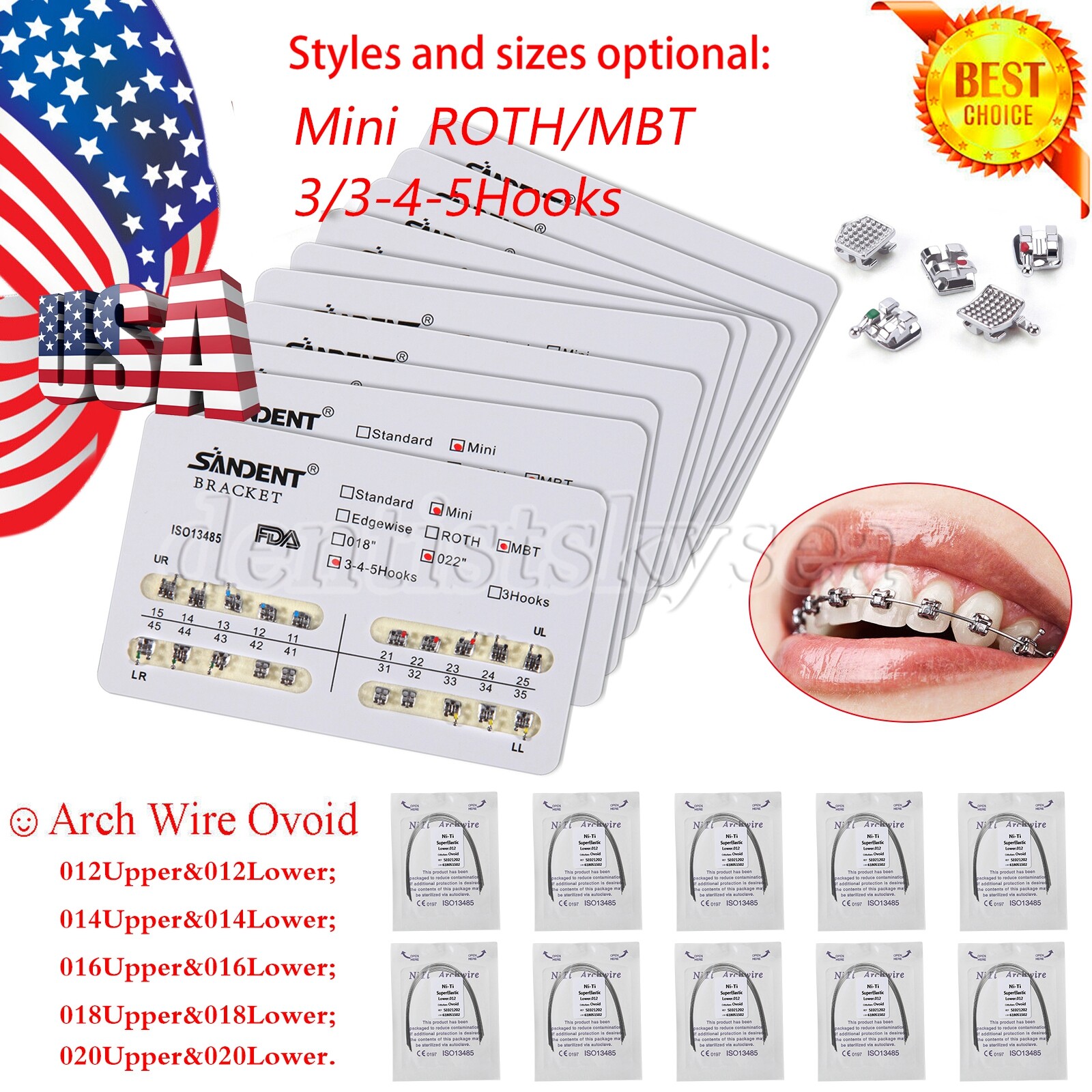 Ortodoncia Dental Arco de Alambre Niti Ronda / Brackets Mini Roth/MBT Slot.022