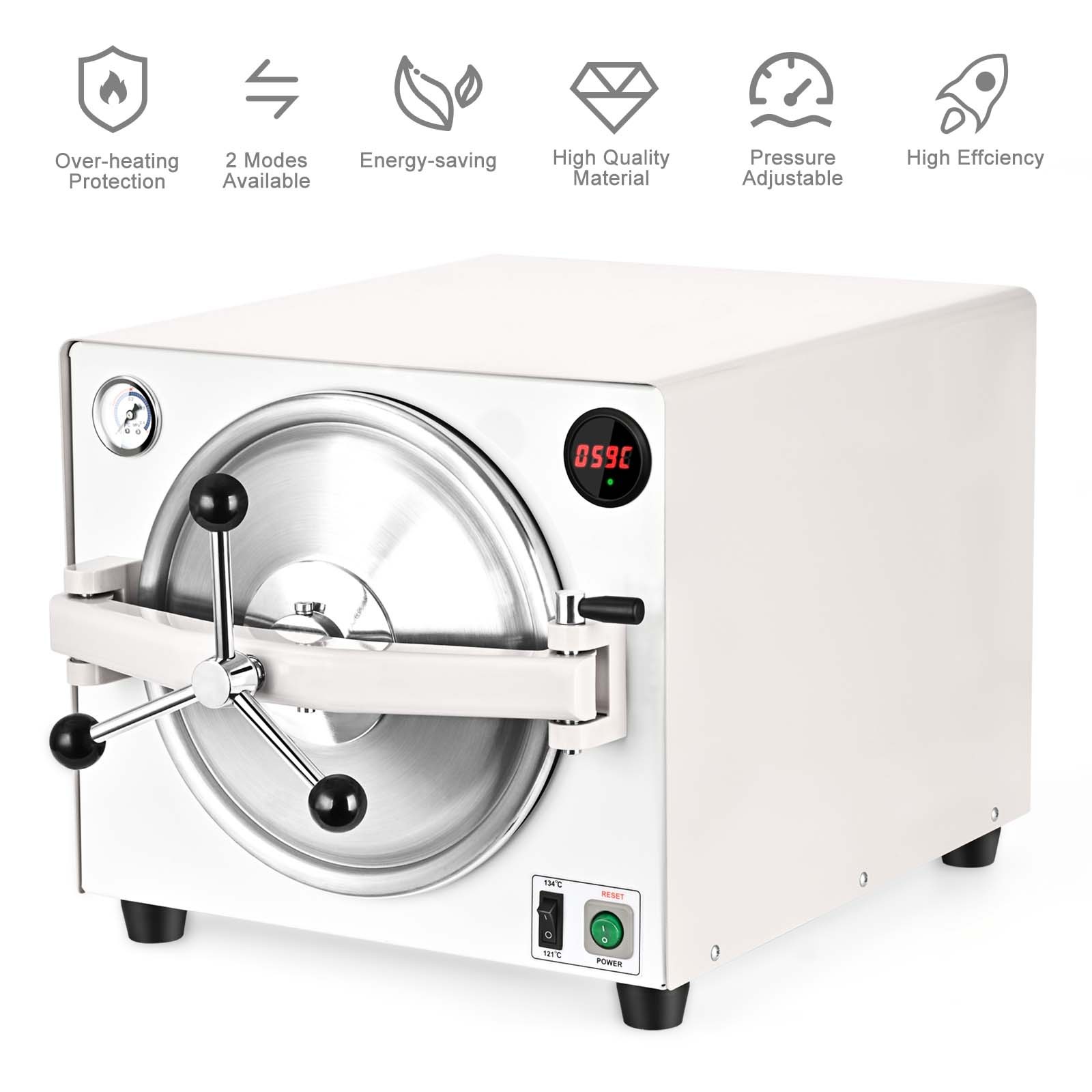 18L Dental Autoclave Steam Sterilizer Safe Surgical Medical Sterilization