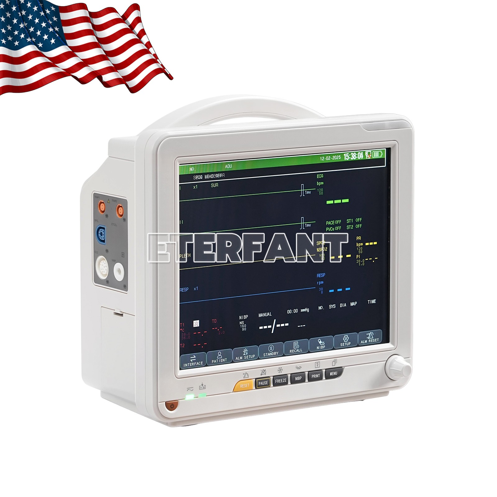 12″ Patient Monitor ICU CCU Vital Sign for Hospital ECG NIBP RESP TEMP SPO2 PR