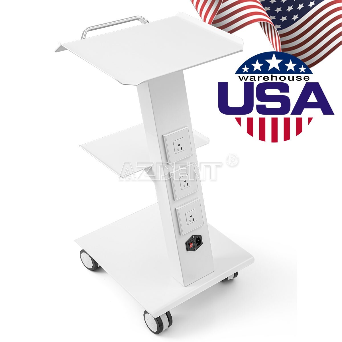 Dental Medical Cart Mobile Instrument Cart Trolley three layers Built-in Socket