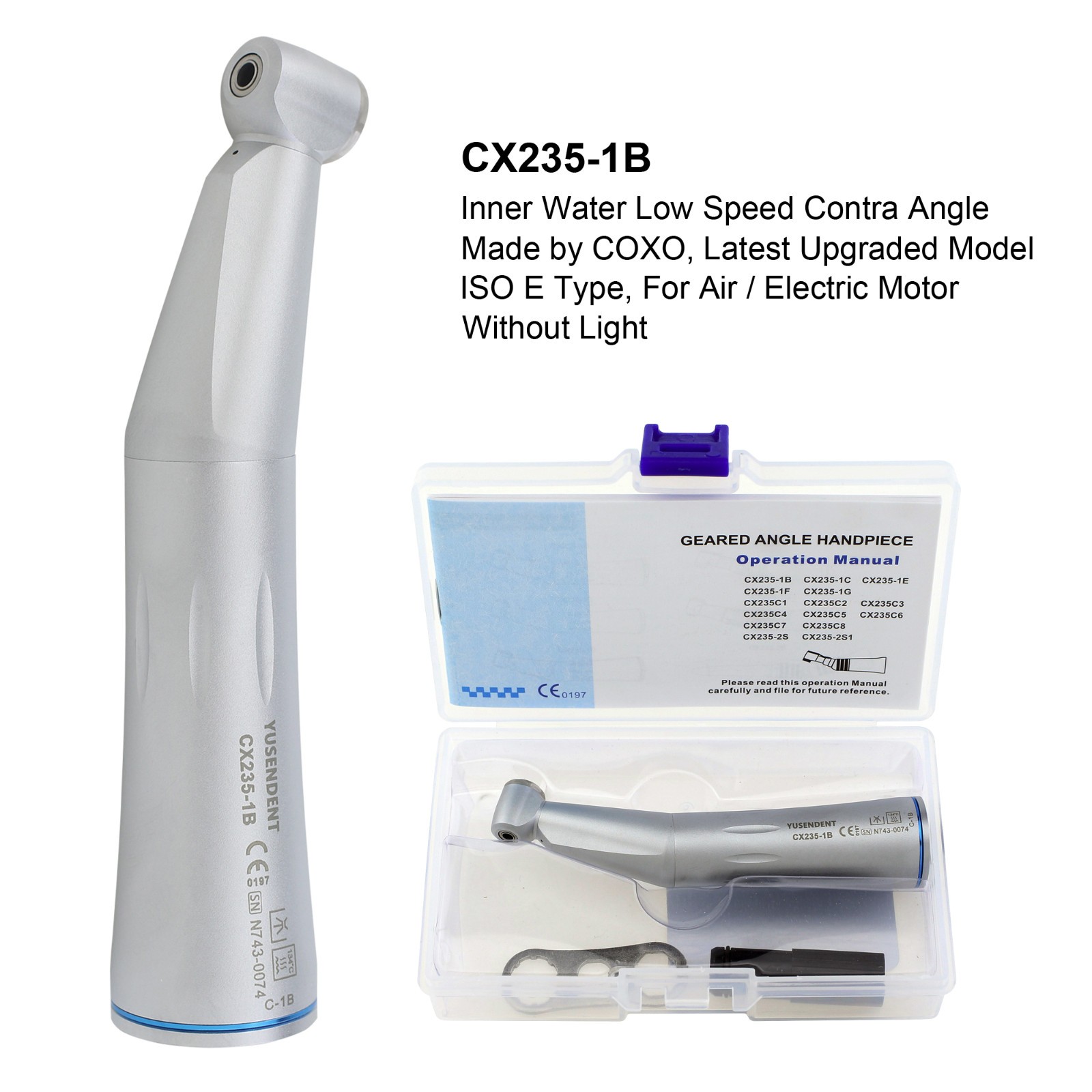 COXO Dental 1:1 Low Speed Contra Angle Handpiece Internal Spray E-Type CX235-1B