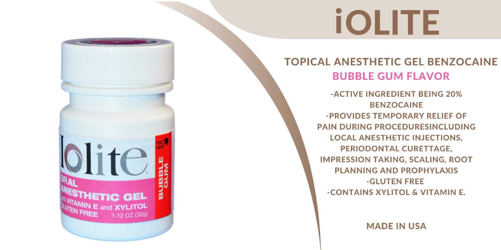 Topical Anesthetic Gel 20% Benzocaine 1OZ – IOLITE- 9 Flavors