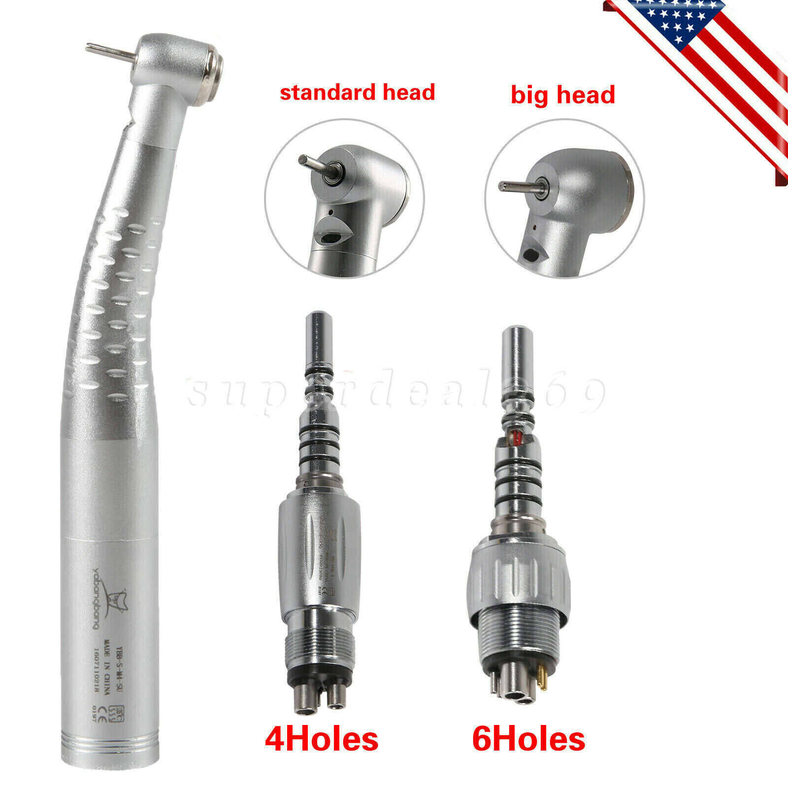 Dental Fiber Optic High Speed Handpiece / LED Quick Coupling 4/6Hole Swivel CE