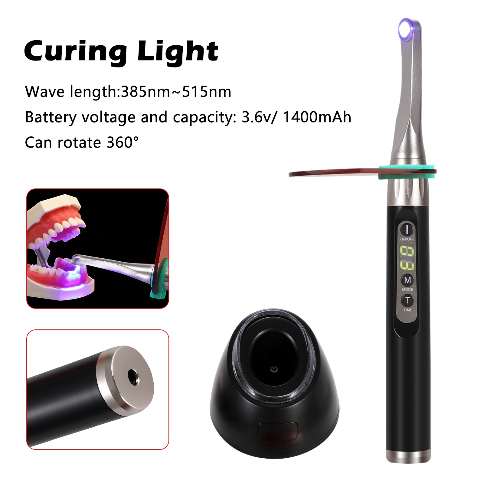 USA Dental iLED Wireless Curing Light 1 Second Curing Lamp 2500mw/c㎡ Black