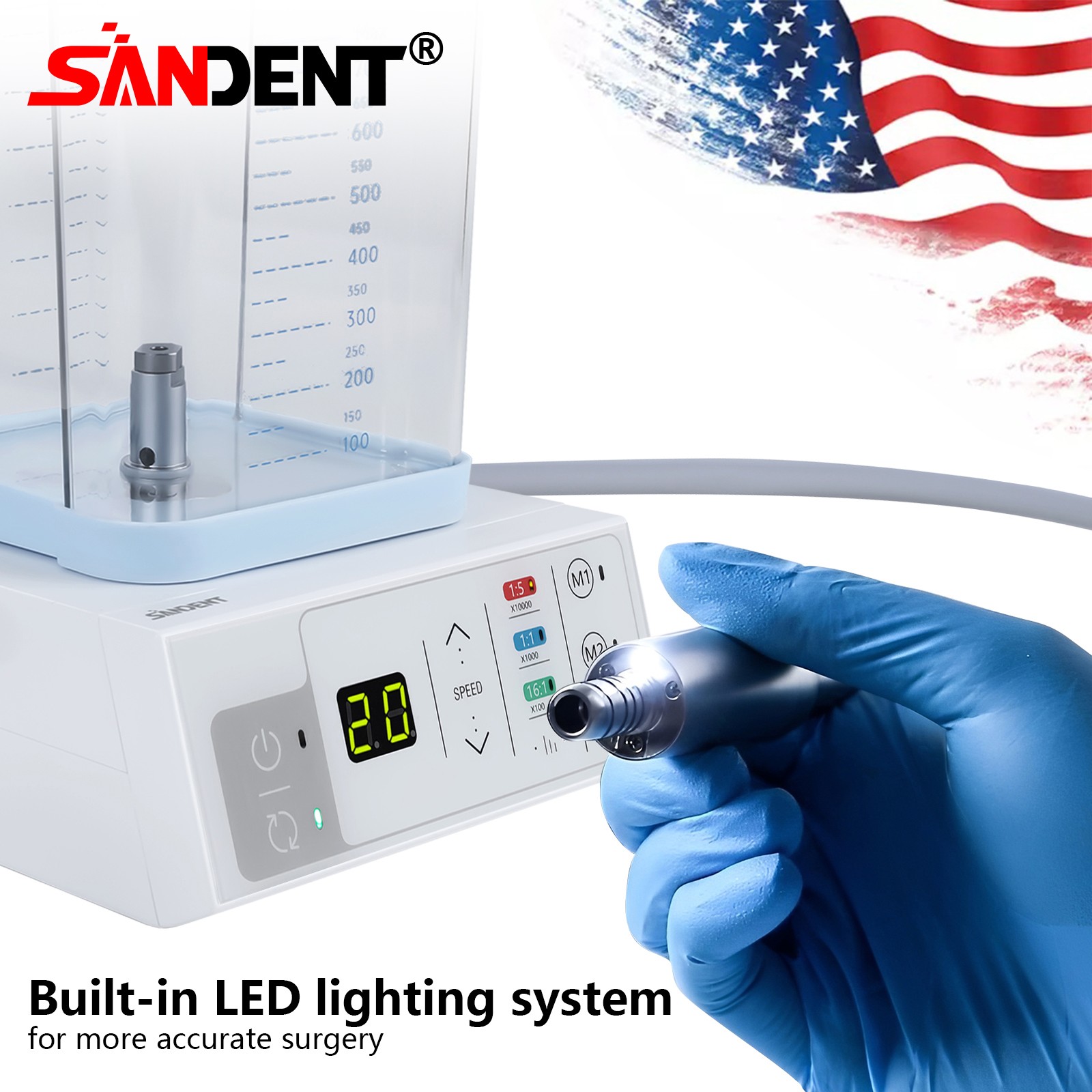 NSK Style Dental Brushless LED Electric Micro Motor 1:5 Increase Handpiece