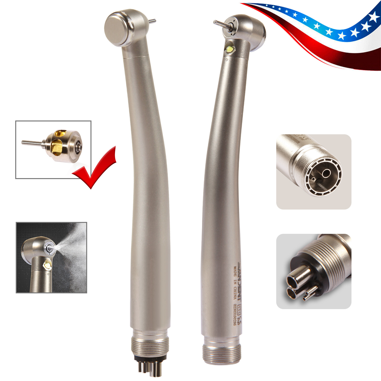 Dental High Speed E generator LED Handpiece Air Turbine Steel Bearings 2 4 Hole