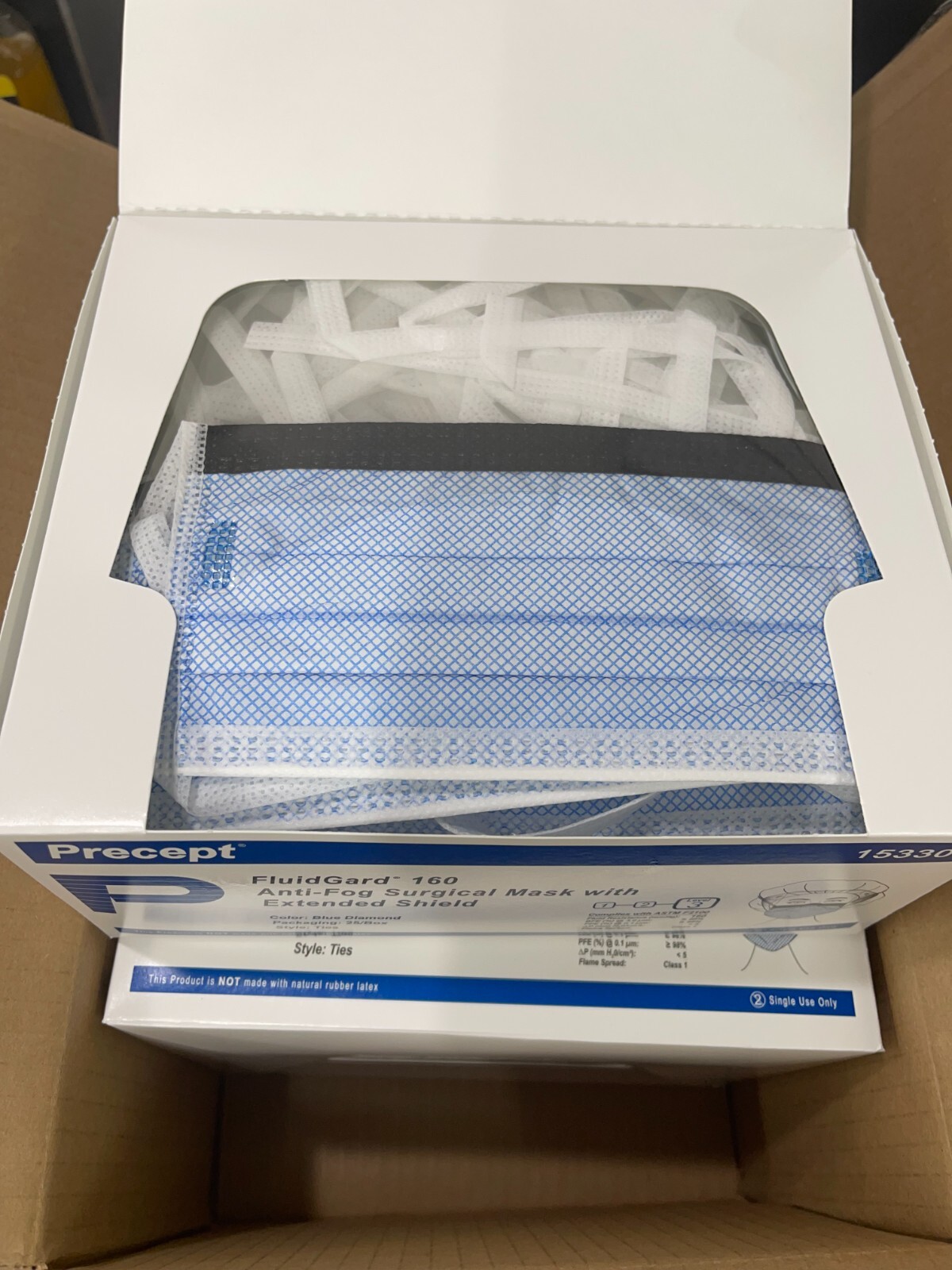 Precept FluidGard 160 AntiFog Surgical Mask Level 3 + Shield Case of 100 # 15330