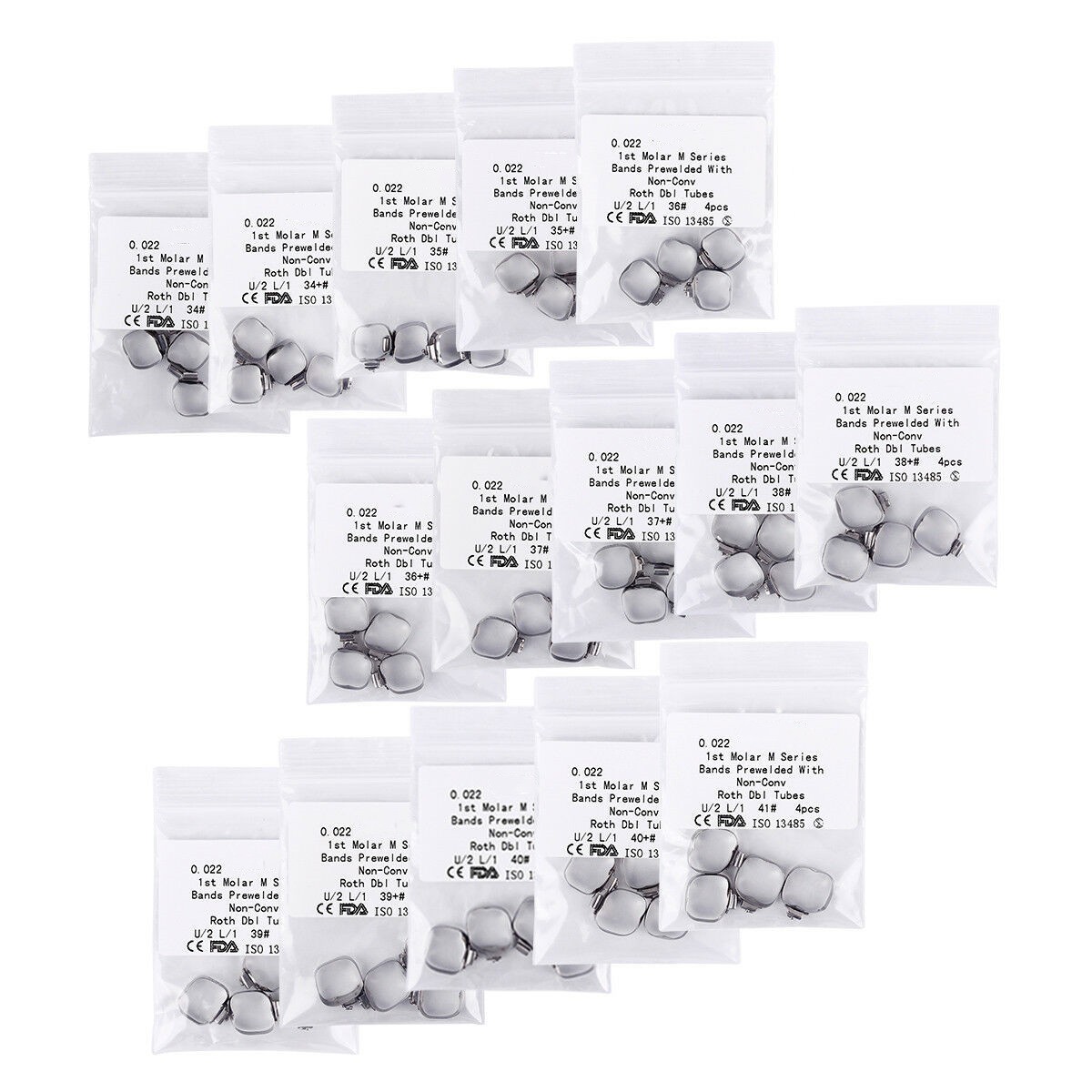 10 Packs Dental Ortho Roth 022 1st Molar Buccal Tube Prewelded Bands U1 L1 29-43