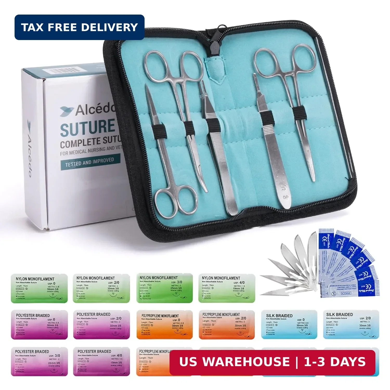 Complete Suture Practice Kit 28pc 16 Threads 12 Tools Emergency Education Set