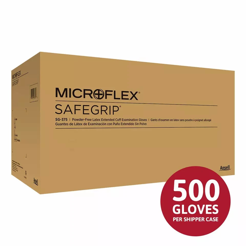 Microflex SG375M-CASE SafeGrip Med Disposable Latex Blue Gloves – 500pk