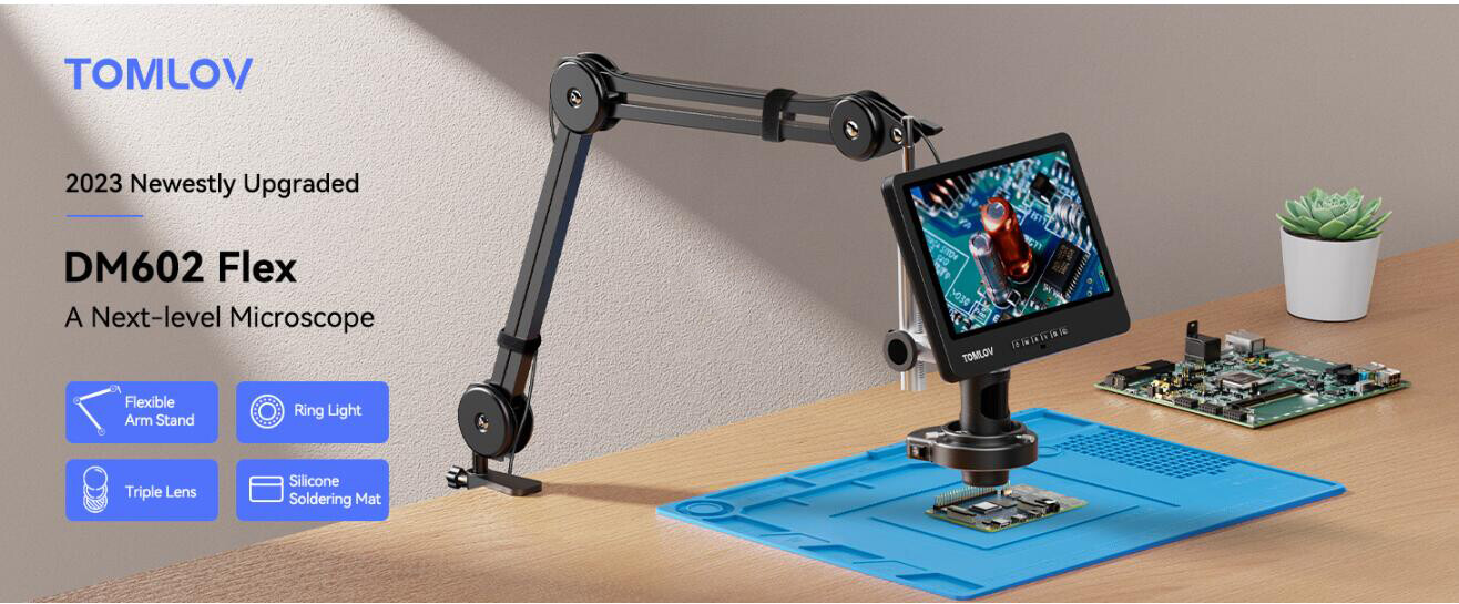 TOMLOV 10″ 2000X Digital Microscope Flex Arm Soldering Microscope Camera HDMI