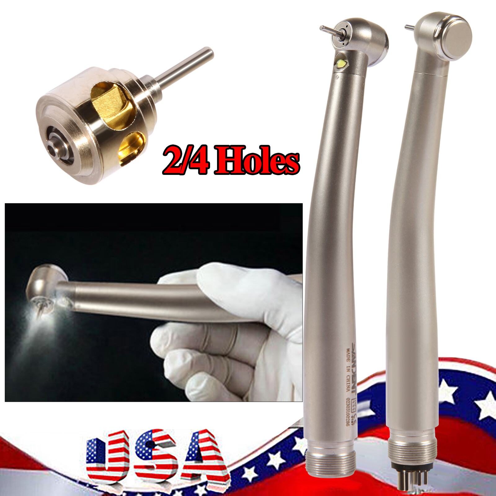 Dental High Speed E generator LED Handpiece Air Turbine Steel Bearings 2 4 Hole
