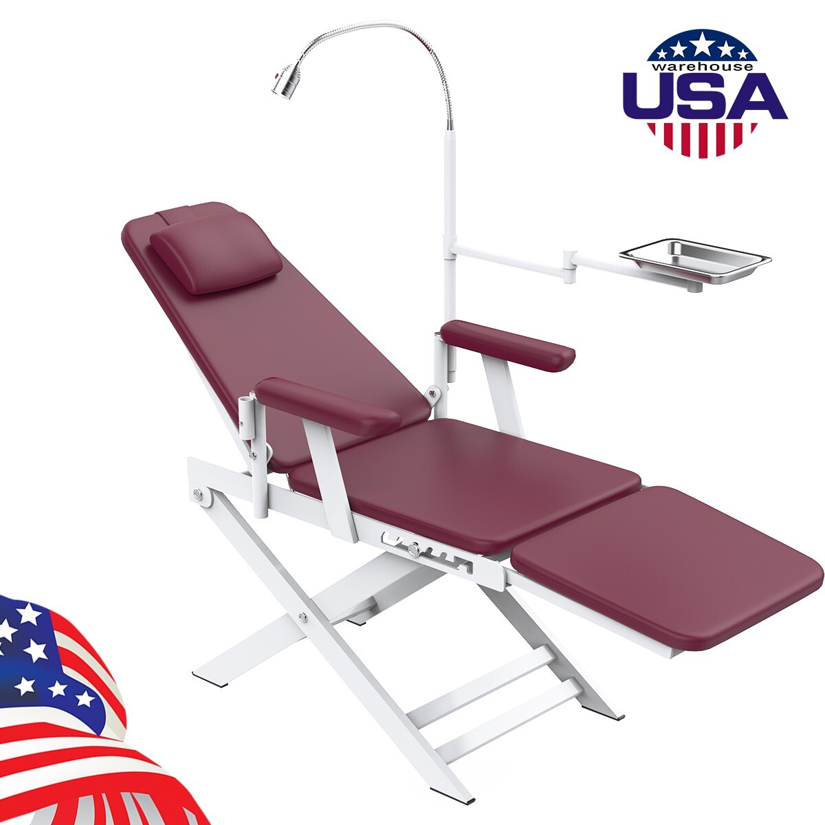 Mobile Dental Portable Folding Chair with Rechargeable Oral LED Light Tray