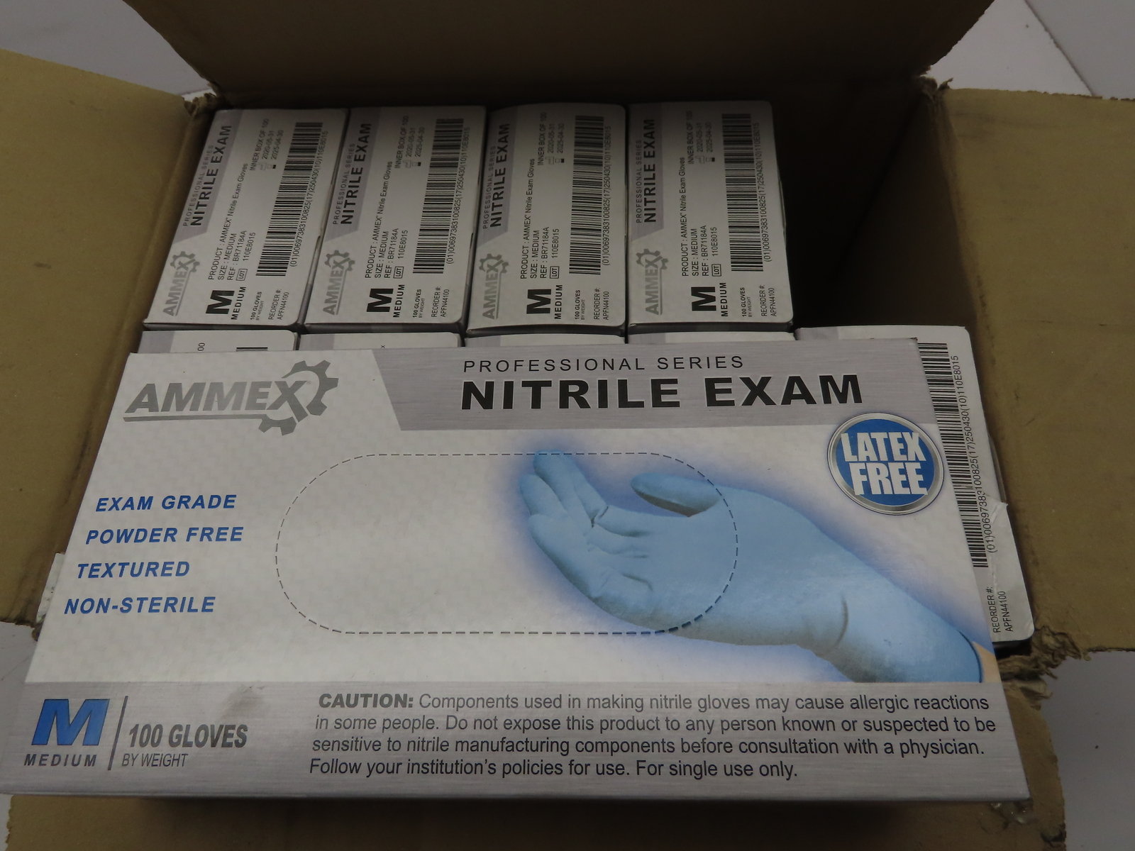 Ammex APFN46100 Exam Blue Nitrile Gloves Sz Large (Case of 1000) 10 boxes of 100