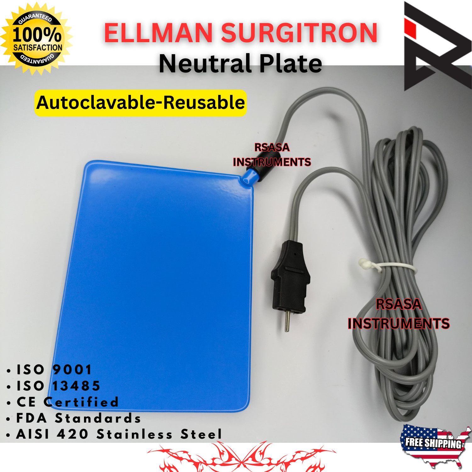 Electrosurgical Ellman Surgitron H4 Grounding Neutral Plate Reusable New CE