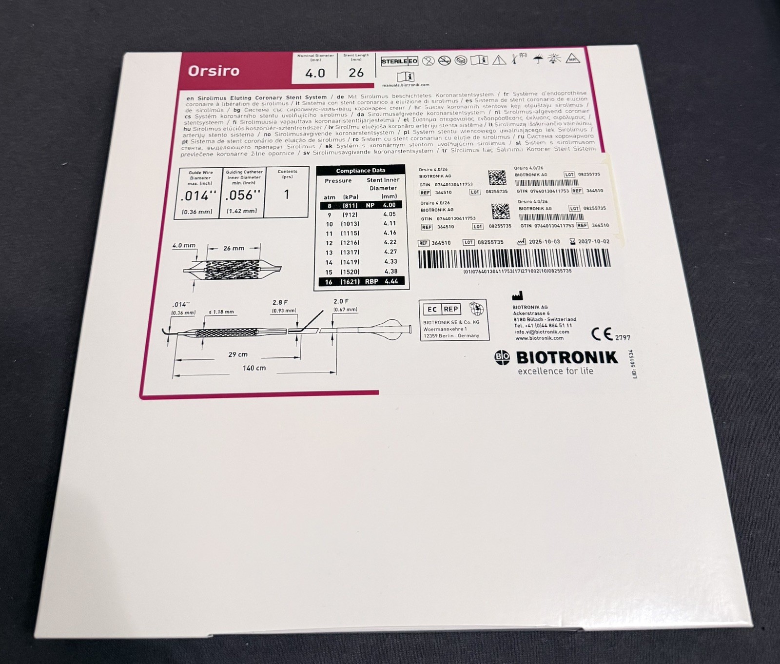NEW Orsiro drug-eluting stent (DES) system 4.0x26mm